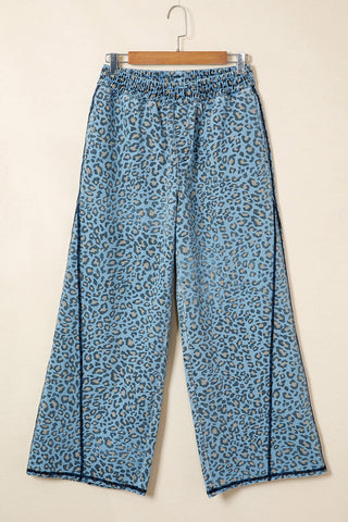 Wide-Leg Leopard Print Casual Pants
