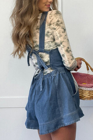 Denim Overall Romper with Adjustable Straps