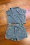 Denim Crop Top and Shorts Set