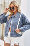 Studded Button-Front Denim Jacket