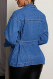 Belted Denim Jacket with Deep V-Neck