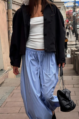 Elastic-Waist Wide-Leg Casual Pants