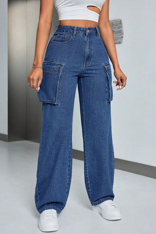 Cargo Pocket Straight-Leg Jeans