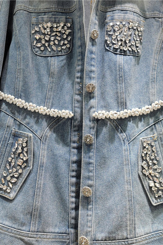 Embellished Button-Front Denim Jacket