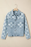 Checkered Pattern Patchwork Denim Jacket