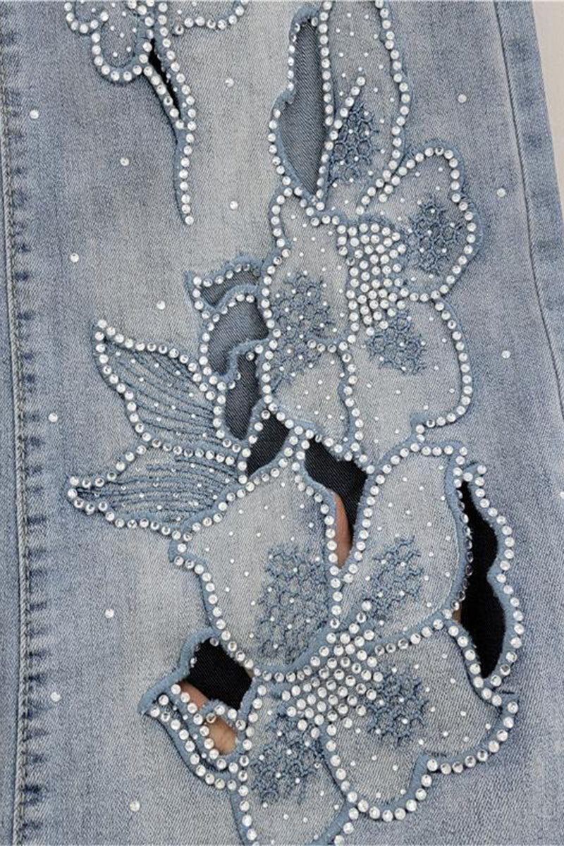 Floral Embellished Straight Jeans
