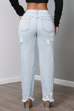 Distressed High-Waist Straight Jeans