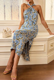 Halter Neck Printed Midi Dress