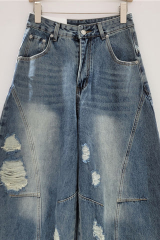 Distressed Wide-Leg Denim Jeans