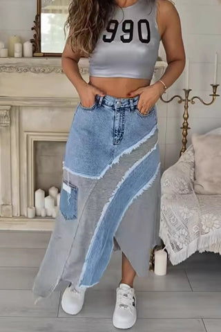 Patchwork Denim Skirt