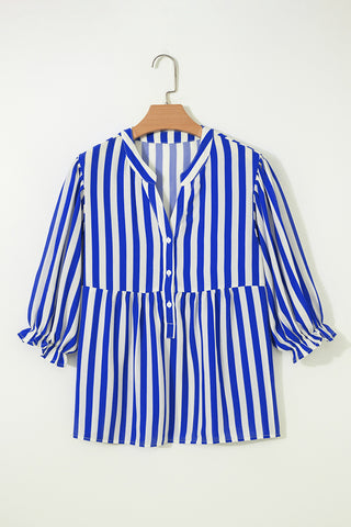 Striped Button-Front Blouse