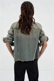 Distressed Denim Jacket with Button Closure