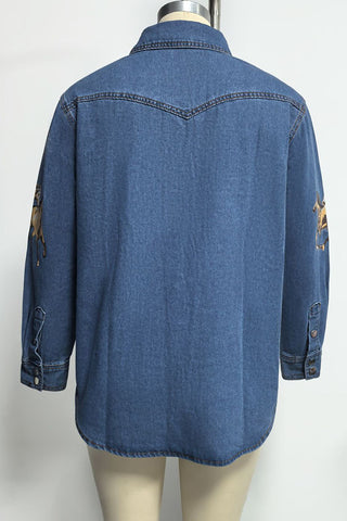 Patterned Denim Jacket with Button Front