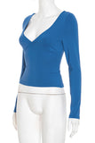 Deep V-Neck Long Sleeve Blouse