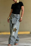 Star-Embellished Straight-Leg Jeans