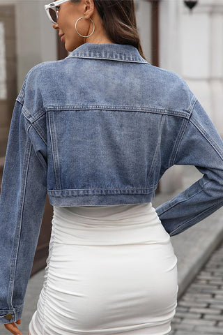 Cropped Denim Jacket with Button Detail