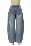 Distressed Wide-Leg Denim Jeans