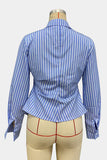 Striped Wrap Button-Up Blouse