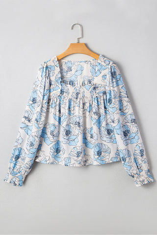 Floral Smocked Blouse with Ruffle Sleeves