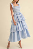 Tiered Dress with Bow Tie Straps