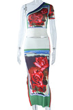 Asymmetric Floral Skirt Set