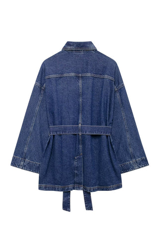 Belted Button-Front Denim Jacket
