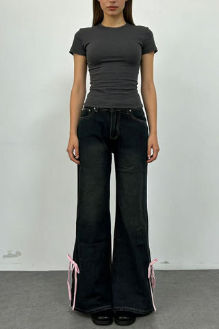 High-Waist Wide Leg Jeans with Ties