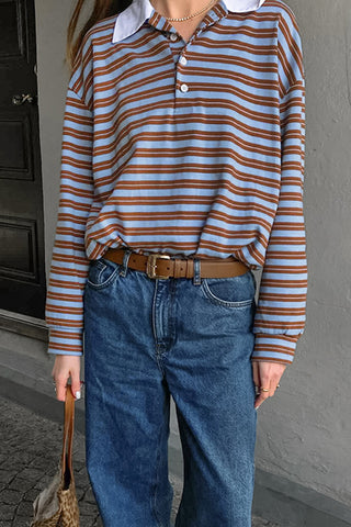 Striped Polo Long Sleeve Top