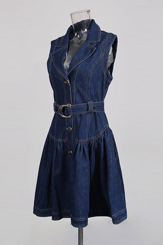 Belted Button-Front Denim Dress