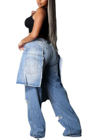 Distressed Jeans with Skirt Overlay