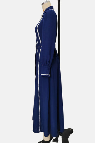 Belted Midi Casual Dress with Button Accents