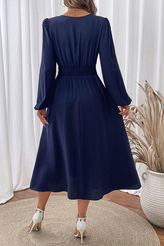 Patterned V-Neck Casual Dress