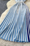 Striped V-Neck Belted Dress