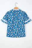 Button Tie Neck Short Sleeve Blouse