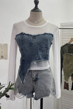 Distressed Layered Denim Blouse