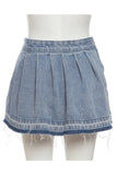 Pleated Mini Denim Skirt