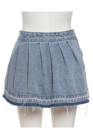 Pleated Mini Denim Skirt