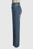 Button-Front Wide Leg Denim Pants