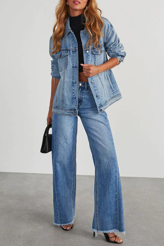 Wide-Leg Raw Hem Denim Jeans