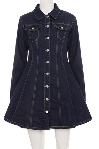 Button-Front Casual Denim Dress
