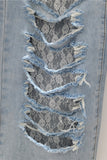 Distressed Straight-Leg Jeans with Lace Insert