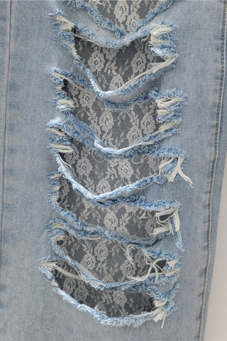 Distressed Straight-Leg Jeans with Lace Insert