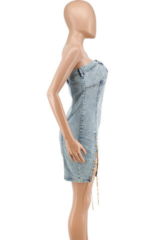 Strapless Romper with Lace-Up Sides
