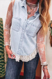 Button-Front Sleeveless Denim Vest