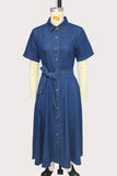 Belted Button-Front Denim Dress