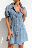 Button-Front Denim Mini Dress