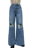 Distressed Wide-Leg Jeans