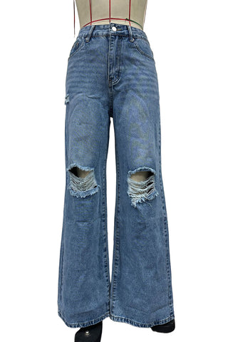 Distressed Wide-Leg Jeans