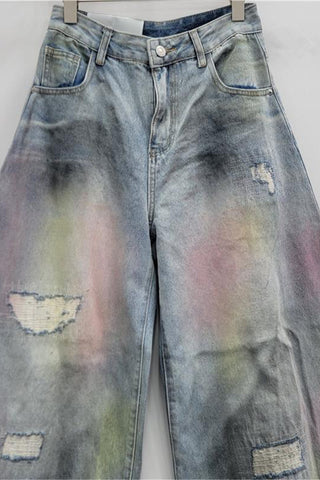 Distressed Wide-Leg Jeans