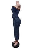 Strapless Button-Front Pants Set